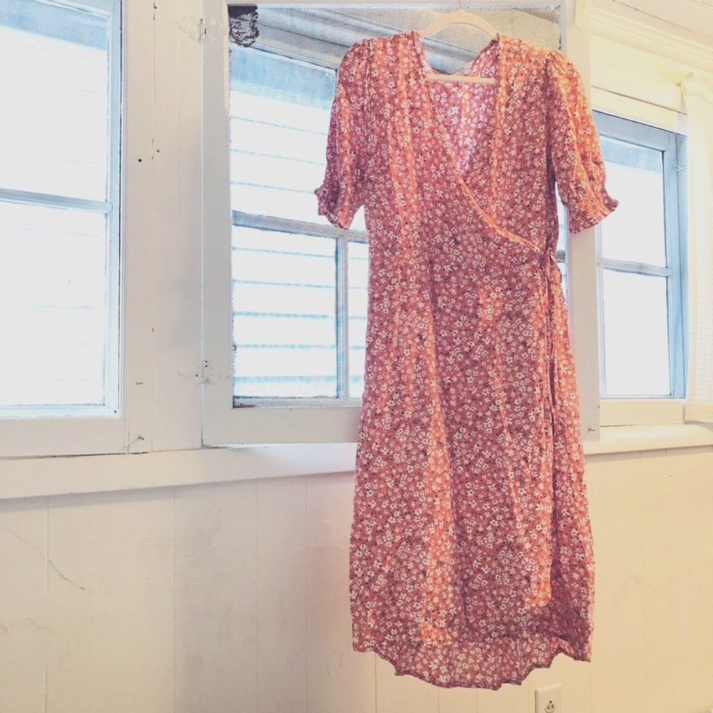 Floral Pink Wrap Dress Size M